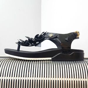 Tory Burch Black Sandals with Gold Accent